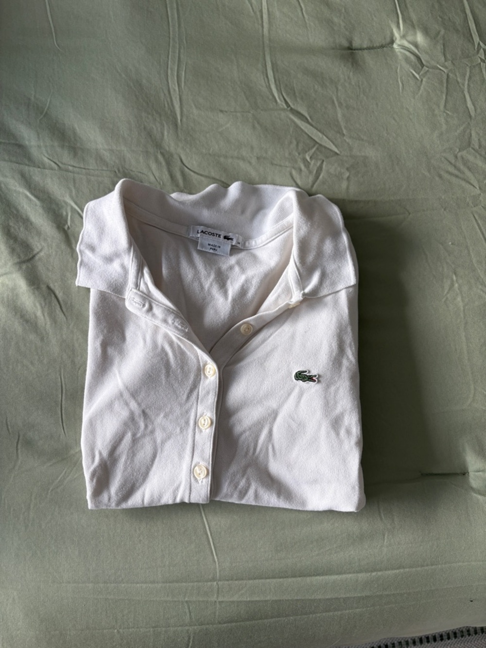 Lacoste White Polo Shirt with Green Crocodile Logo